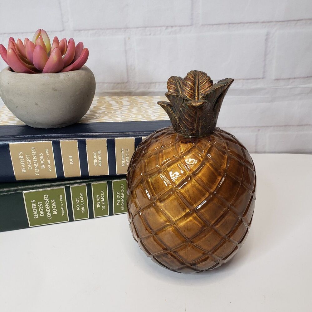 Decorative Amber Glass Pineapple Fruit Figurine 6" Tabletop Shelf Decor